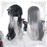 Hivava Irregular Black Grey Gradient Long Curly Wig