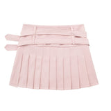 Hivava Pink  Double Belt Pleated Skirt