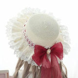 Hivava Lace, Ribbon, and Charm Straw Sun Hat