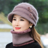 Hivava New Women Winter Hat Keep Warm Cap Add Fur Lined Hat & Scarf Warm Set Fashion Hat For Women Casual Rabbit Fur Knitted Bucket Hat