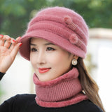 Hivava New Women Winter Hat Keep Warm Cap Add Fur Lined Hat & Scarf Warm Set Fashion Hat For Women Casual Rabbit Fur Knitted Bucket Hat