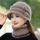 Hivava New Women Winter Hat Keep Warm Cap Add Fur Lined Hat & Scarf Warm Set Fashion Hat For Women Casual Rabbit Fur Knitted Bucket Hat