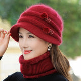 Hivava New Women Winter Hat Keep Warm Cap Add Fur Lined Hat & Scarf Warm Set Fashion Hat For Women Casual Rabbit Fur Knitted Bucket Hat