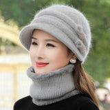 Hivava New Women Winter Hat Keep Warm Cap Add Fur Lined Hat & Scarf Warm Set Fashion Hat For Women Casual Rabbit Fur Knitted Bucket Hat