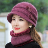 Hivava New Women Winter Hat Keep Warm Cap Add Fur Lined Hat & Scarf Warm Set Fashion Hat For Women Casual Rabbit Fur Knitted Bucket Hat